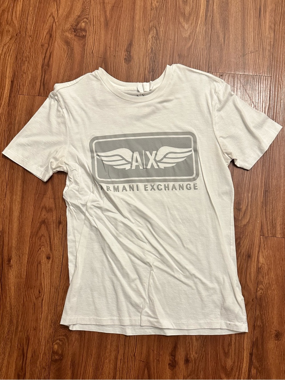 A/X Armani Exchange White Short-Sleeve Logo Tee with Gray Graphic